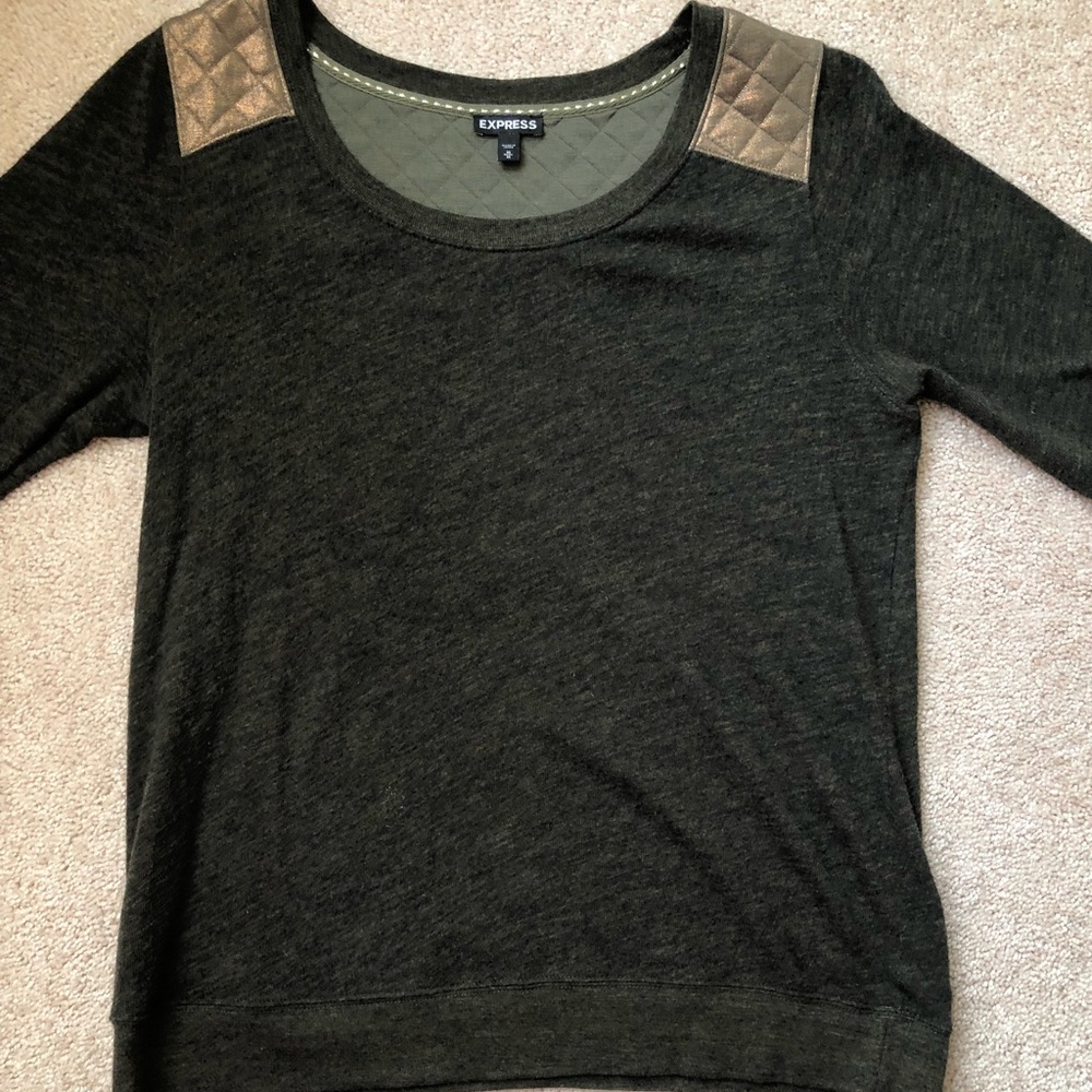 Express Green Sweater with Gold Sparkled Shoulder